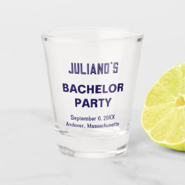 Minimalistischer dunkelblauer Text Junggesellenabs Schnapsglas