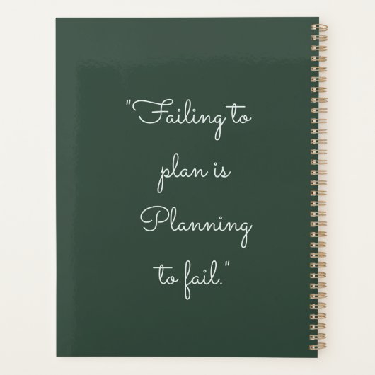 Minimalistischer dunkelgrüner Kundenmonat Planer (Rückseite)