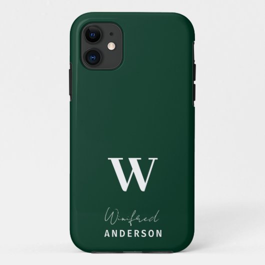 Minimalistischer dunkelgrüner Monogram-Individuell Case-Mate iPhone Hülle (Rückseite)