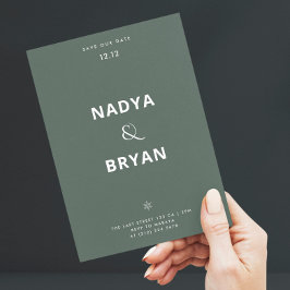 Minimalistischer dunkelgrüner QR-Code Winter Weddi Einladung