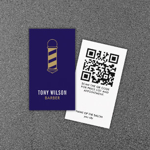 Minimalistischer dunkler Blauer Golden QR-Code Visitenkarte