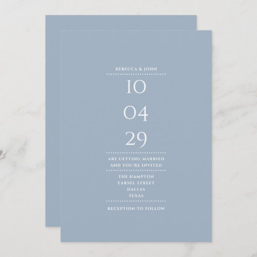 Minimalistischer Dusty Blue Wedding Date QR Code Einladung (Vorne/Hinten)