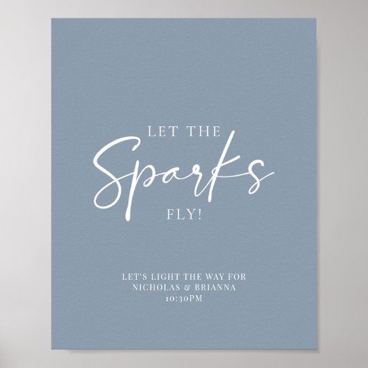Minimalistischer Dusty Blue Wedding Sparkler Absen Poster (Vorne)