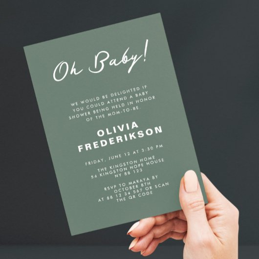 Minimalistischer Dusty Green Baby Shower QR Code Einladung