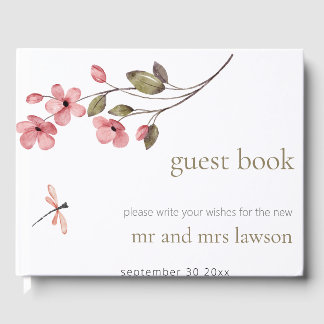 Minimalistischer Dusty Pink Dragonfly Blossom Gästebuch