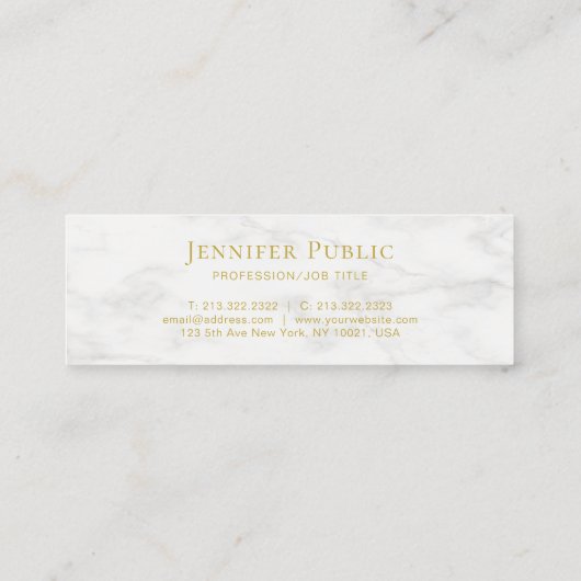 Minimalistischer, edler Goldname Weißer Marmor Mini Visitenkarte (Rückseite)