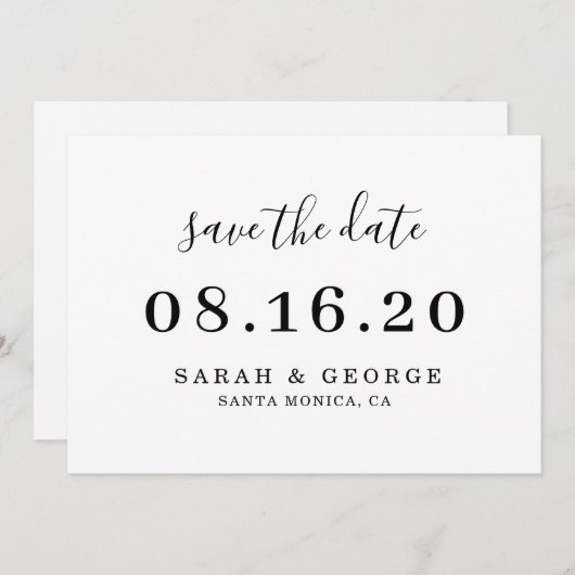 Minimalistischer einfacher Chic Save the Date Einladung (Vorne/Hinten)