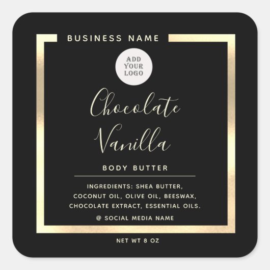 Minimalistischer einfacher Logotyp mit Goldrahmen Quadratischer Aufkleber (Vorderseite)