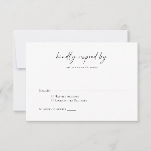 Minimalistischer einfacher Schwarz-weißer Chi-Scri RSVP Karte (Vorderseite)