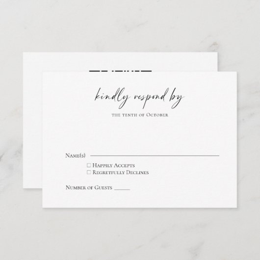 Minimalistischer einfacher Schwarz-weißer Chi-Scri RSVP Karte (Vorne/Hinten)