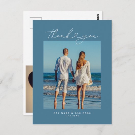 Minimalistischer einfacher Script-Herz-Hochzeitsti Postkarte (Vorne/Hinten)