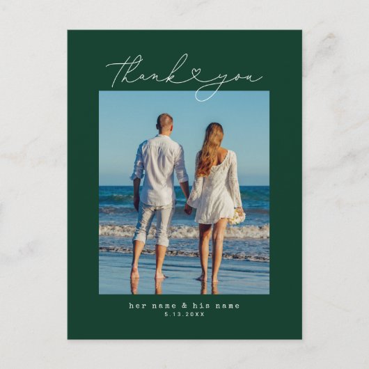 Minimalistischer einfacher Script-Herz-Hochzeitsti Postkarte (Vorderseite)