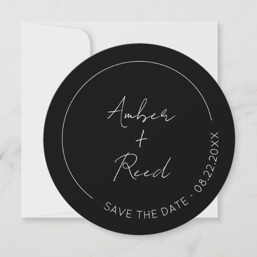 Minimalistischer einfacher Script-Runder-Kreis Save The Date (Vorderseite)