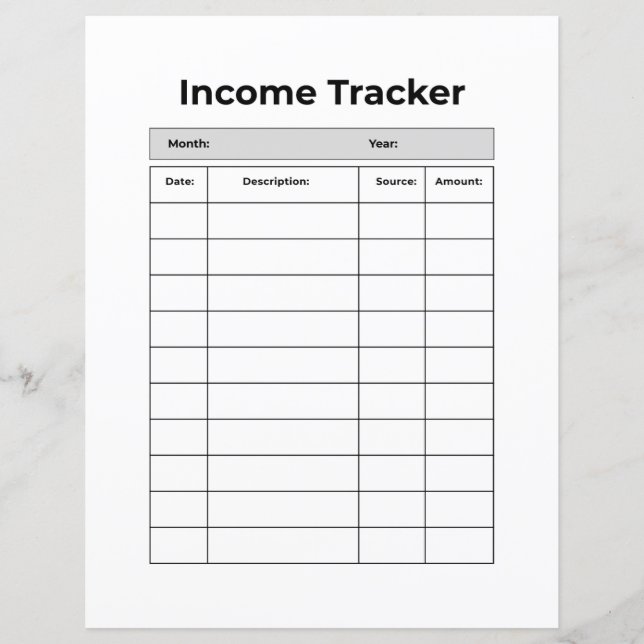 Minimalistischer Einkommens-Tracker | Druckbares F (Vorderseite)