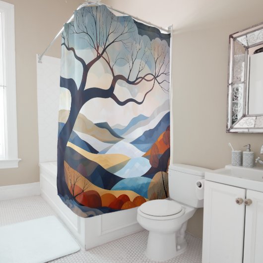 Minimalistischer Einzelbaum Landschaft Kunst, Dich Duschvorhang (Beispiel)