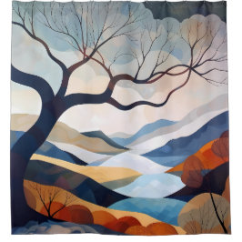 Minimalistischer Einzelbaum Landschaft Kunst, Dich Duschvorhang