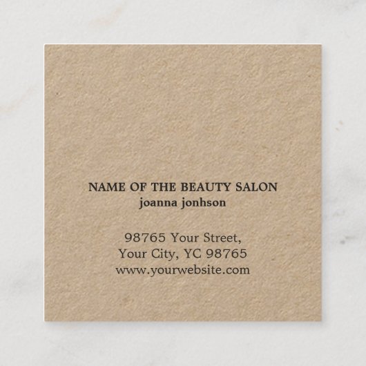 Minimalistischer Elegant Kraft Black Hairdresser Quadratische Visitenkarte (Rückseite)