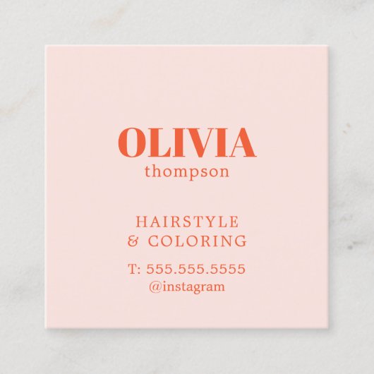 Minimalistischer Elegant Pastel Bold Friseur Quadratische Visitenkarte (Vorderseite)