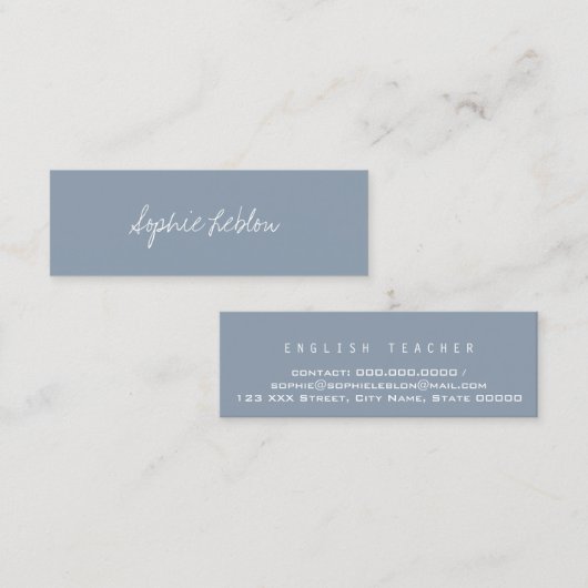 Minimalistischer Eleganter Englischlehrer Dusty Bl Mini Visitenkarte (Vorne/Hinten)