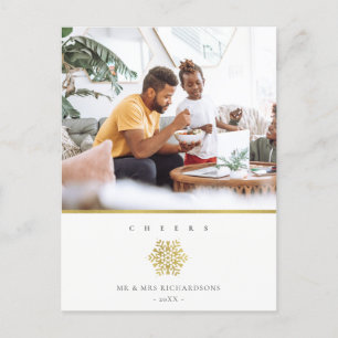 Minimalistischer Eleganter Gold-Schneeflocken-Phot Feiertagspostkarte
