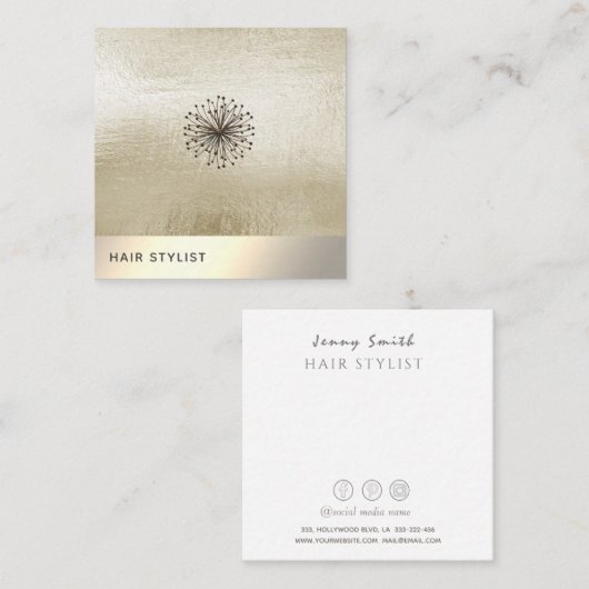 Minimalistischer, eleganter Goldfolienleuchter Quadratische Visitenkarte (Vorne/Hinten)