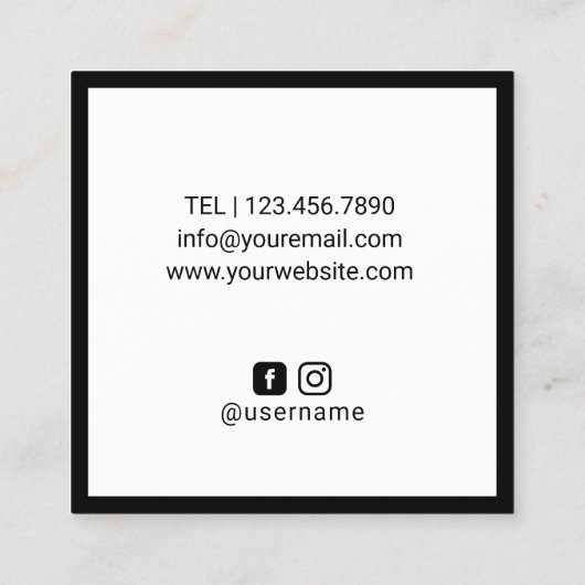 Minimalistischer eleganter Schwarzer Rahmen Berufl Quadratische Visitenkarte (Rückseite)