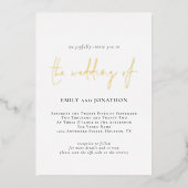 Minimalistischer, eleganter Script QR Code Hochzei Folieneinladung (Vorderseite)