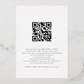 Minimalistischer, eleganter Script QR Code Hochzei Folieneinladung (Rückseite)
