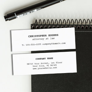 Minimalistischer, eleganter weißer Rechtsanwalt Mini Visitenkarte