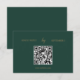 Minimalistischer Emerald Green Gold QR Code Weddin RSVP Karte
