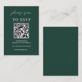 Minimalistischer Emerald Green QR Code Wedding RSV Begleitkarte (Vorne/Hinten)