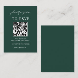 Minimalistischer Emerald Green QR Code Wedding RSV Begleitkarte