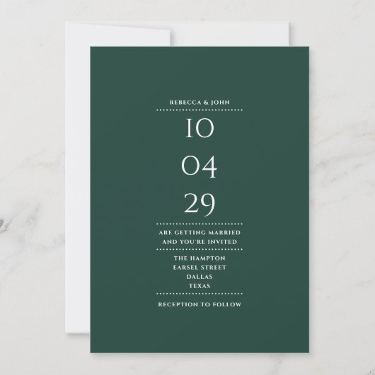 Minimalistischer Emerald Green Wedding Date QR Cod Einladung (Vorderseite)