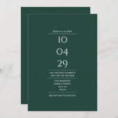 Minimalistischer Emerald Green Wedding Date QR Cod Einladung (Vorne/Hinten)