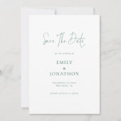 Minimalistischer Emerald Green Writing QR Code Wed Save The Date (Vorderseite)