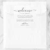 Minimalistischer Empfang in unserer Begrüßungstasc Quadratischer Aufkleber (Tasche)