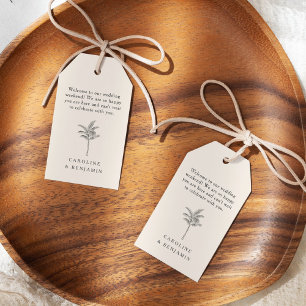 Minimalistischer Empfang von Ecru Palm Tree Custom Geschenkanhänger