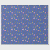 Minimalistischer englischer Violet Floral Blue Hin Geschenkpapier (Flach)