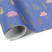 Minimalistischer englischer Violet Floral Blue Hin Geschenkpapier (Rolleneckpunkt)