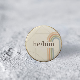 Minimalistischer Er/Ihm Pronomen LGBTQ Stolz Pin Button