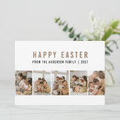 Minimalistischer, erdiger 5-Foto-Collage Frohe Ost Feiertagskarte (Stehend Vorderseite)