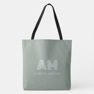 Minimalistischer, erdiger Matcha-Grün-Monogramm Tasche