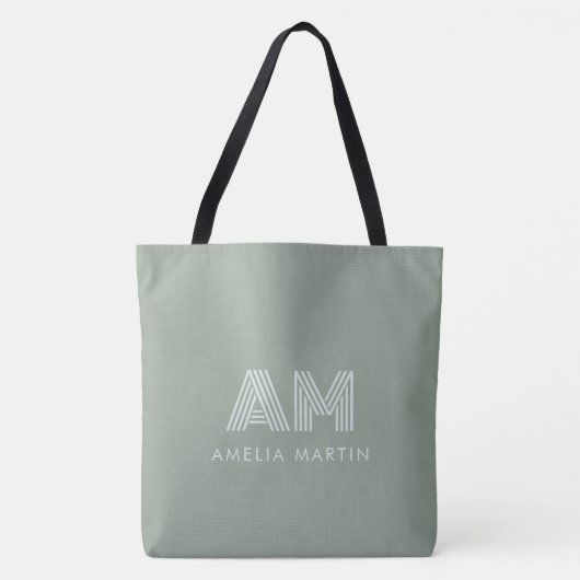 Minimalistischer, erdiger Matcha-Grün-Monogramm Tasche (Vorderseite)