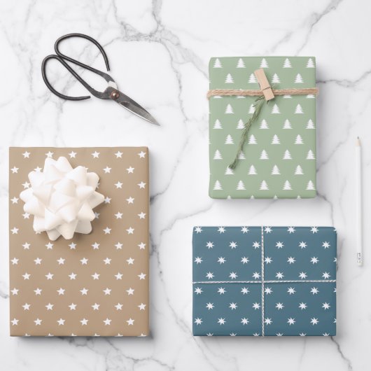 Minimalistischer Erdton, Skandi Weihnachten Geschenkpapier Set (Vorderseite)