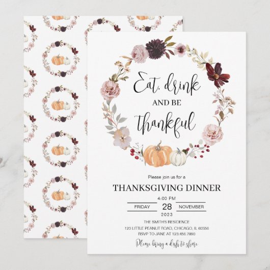 Minimalistischer Erntedank Einladung (Vorne/Hinten)