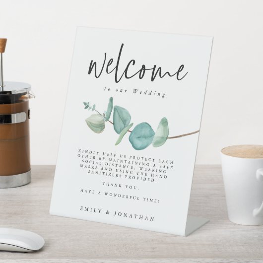 Minimalistischer Eucalyptus Welcome COVID Safety Sockelschild (In SItu)