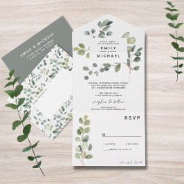 Minimalistischer Eukalyptus All In One Einladung