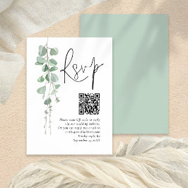 Minimalistischer Eukalyptus QR-Code Hochzeit RSVP Begleitkarte
