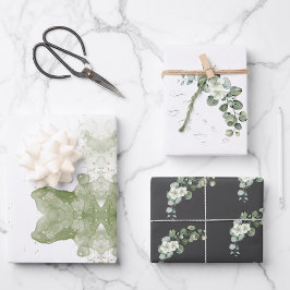 Minimalistischer Eukalyptus Wedding White Gray Gre Geschenkpapier Set