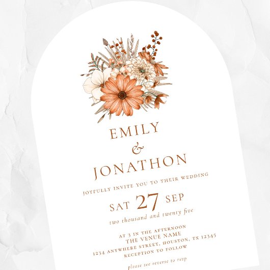 Minimalistischer Fall Florals QR Code Wedding Arch Einladung